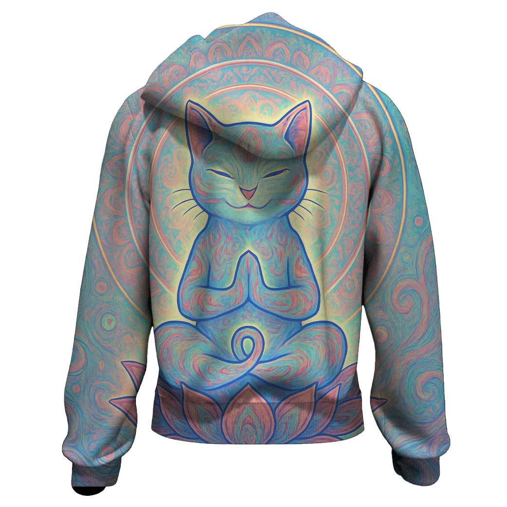 Psychedelic Lotus Meditation Cat printed hoodies
