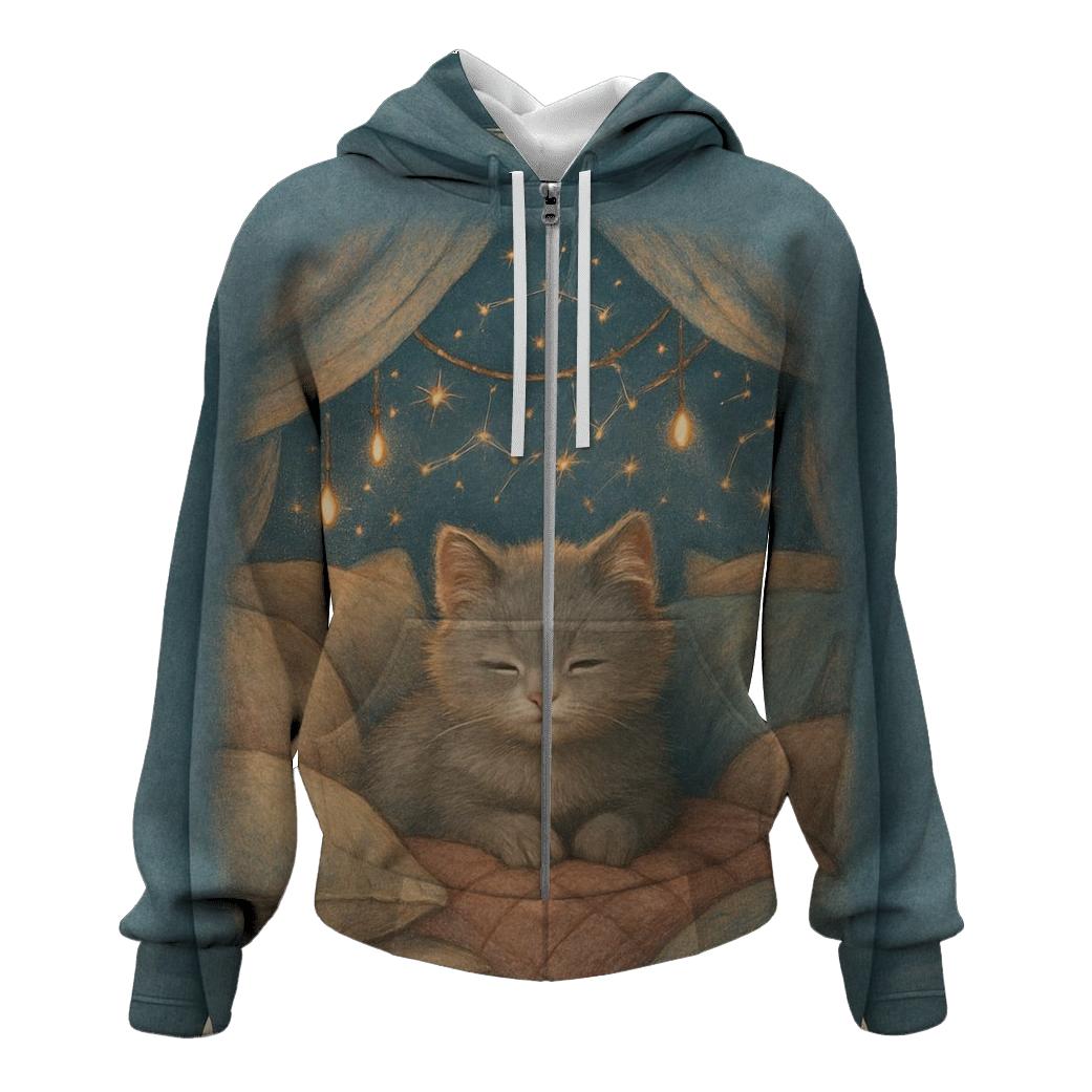 Starlit Pillow Fort Cat zip-up hoodies