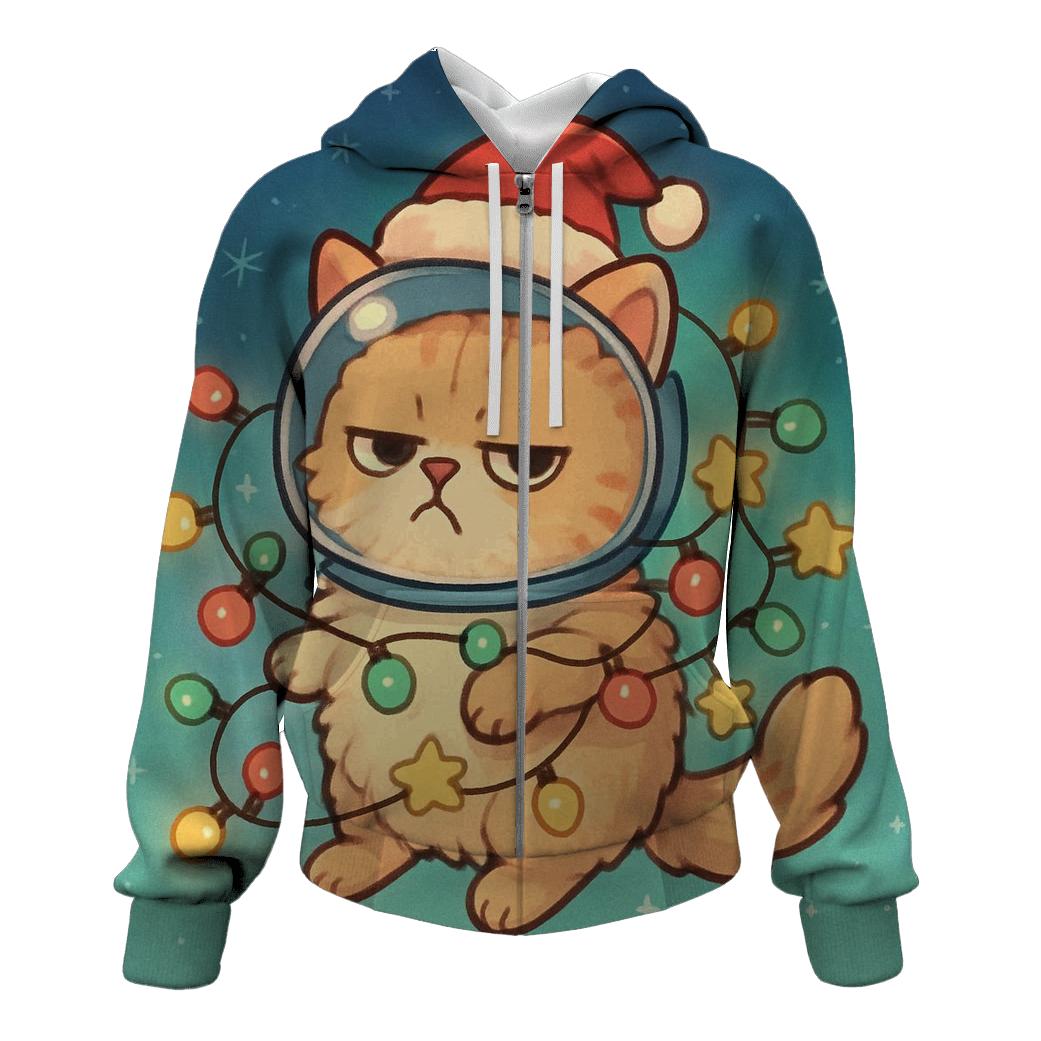 Space Cat Tangled In Christmas Lights hoodie styles