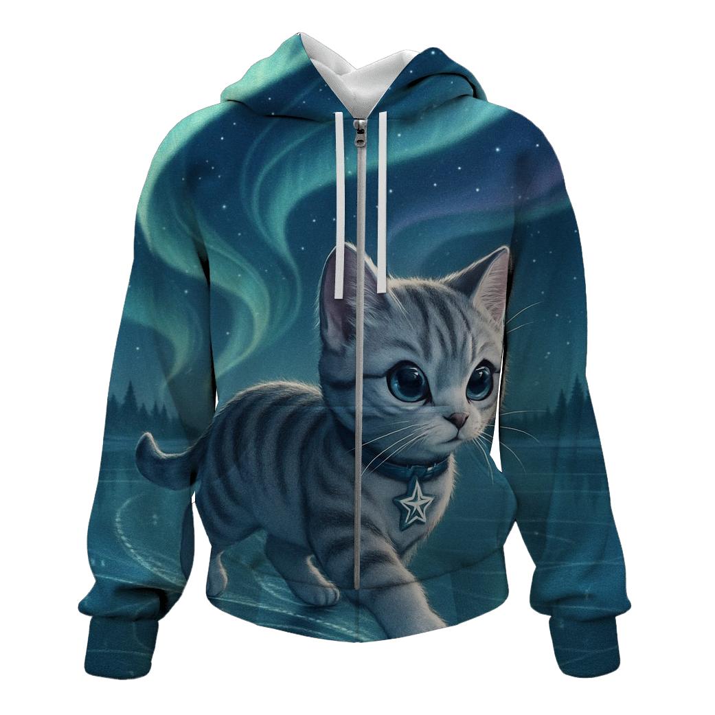 Aurora Ice Skating Cat zip-up hoodies