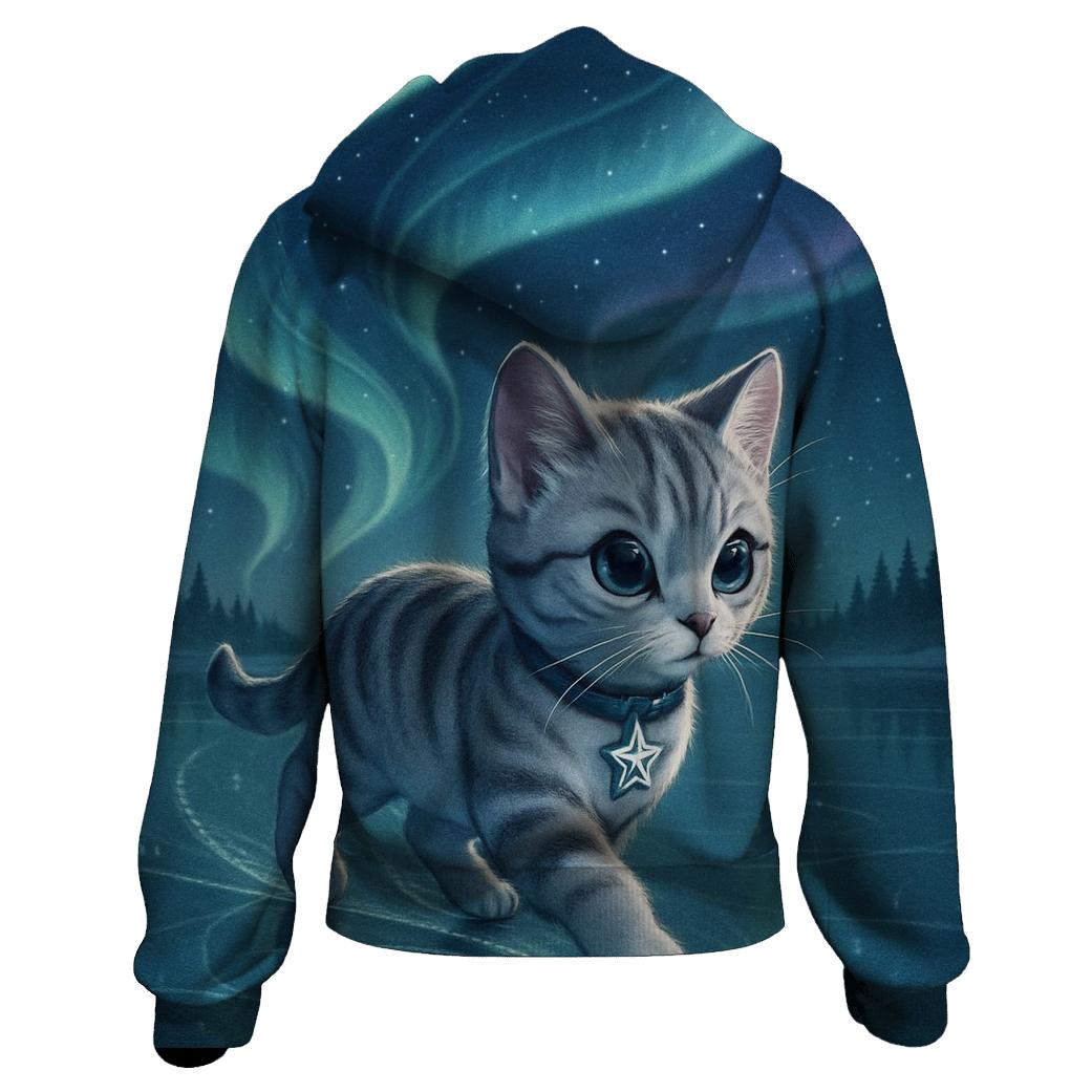 Aurora Ice Skating Cat zip-up hoodies