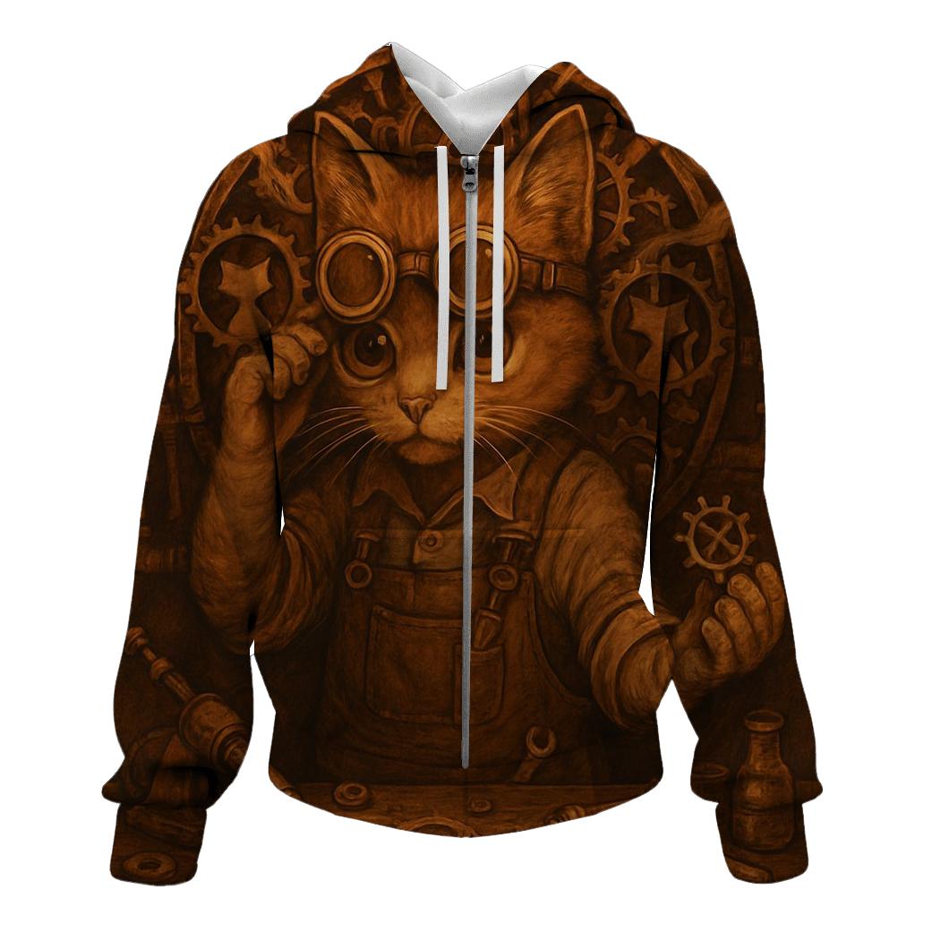 Steamwork Tinkerer Cat printed hoodies