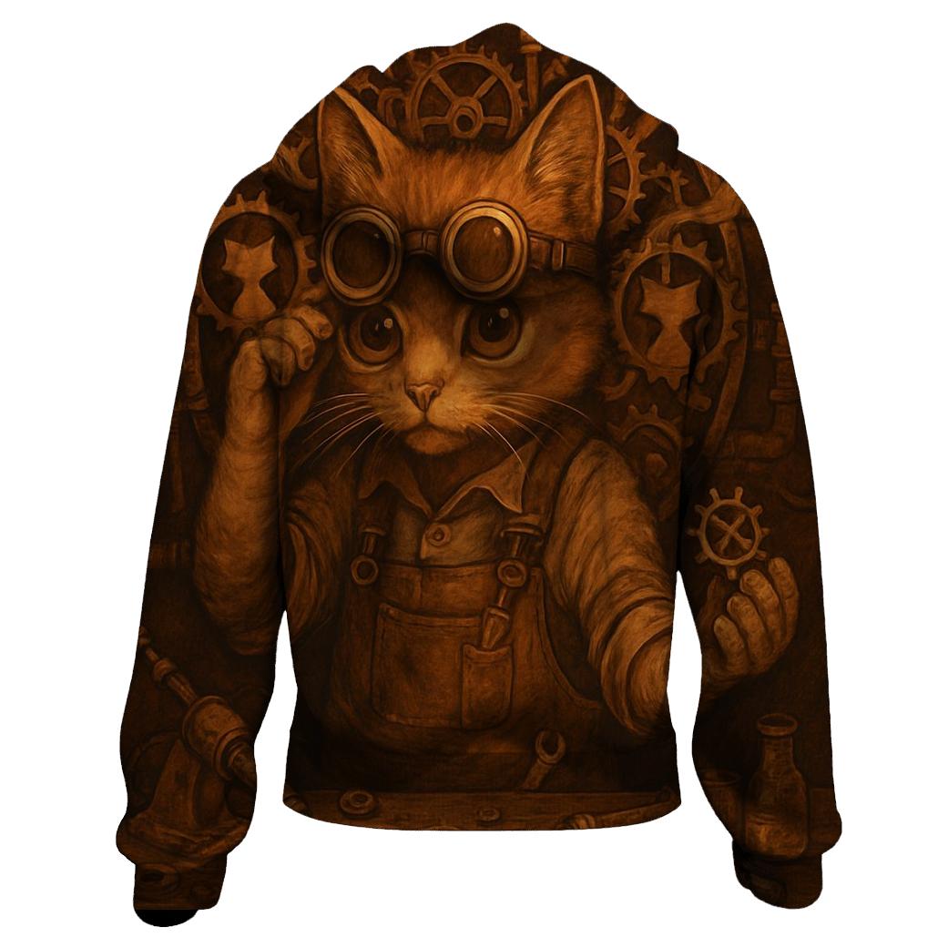 Steamwork Tinkerer Cat printed hoodies