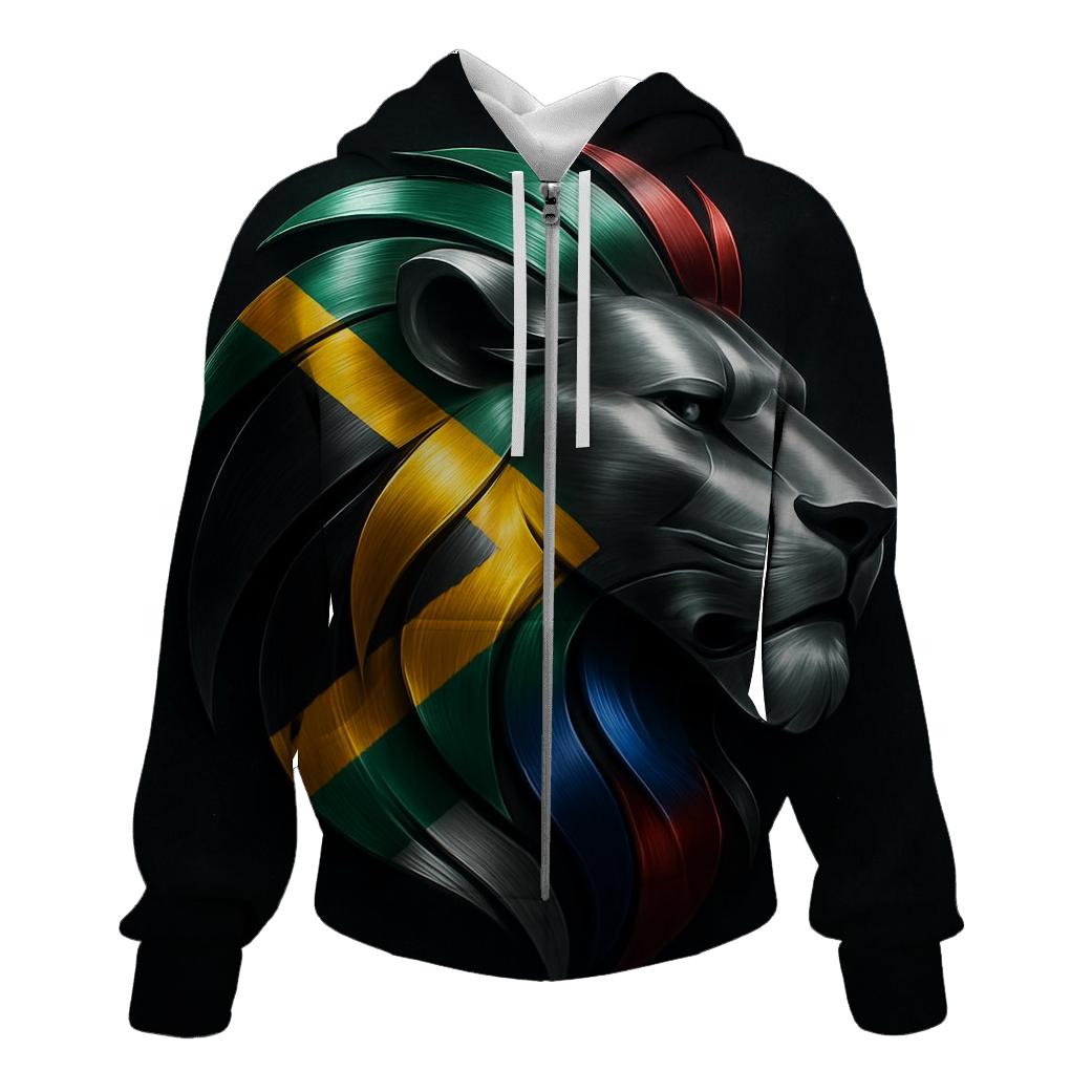 South African Flag Metallic Lion Silhouette premium hoodies