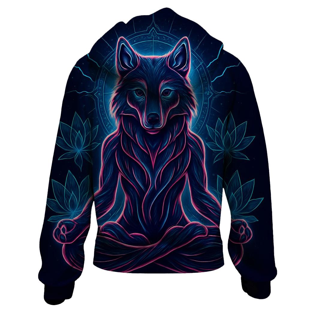 Neon Lotus Wolf Guardian embroidered hoodies