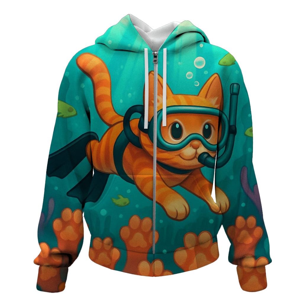 Coral Reef Diver Cat hoodies fashion