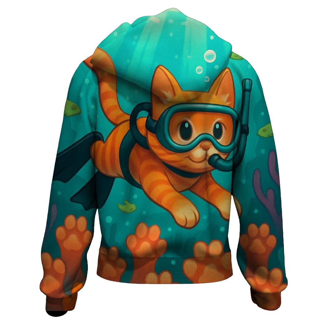 Coral Reef Diver Cat hoodies fashion