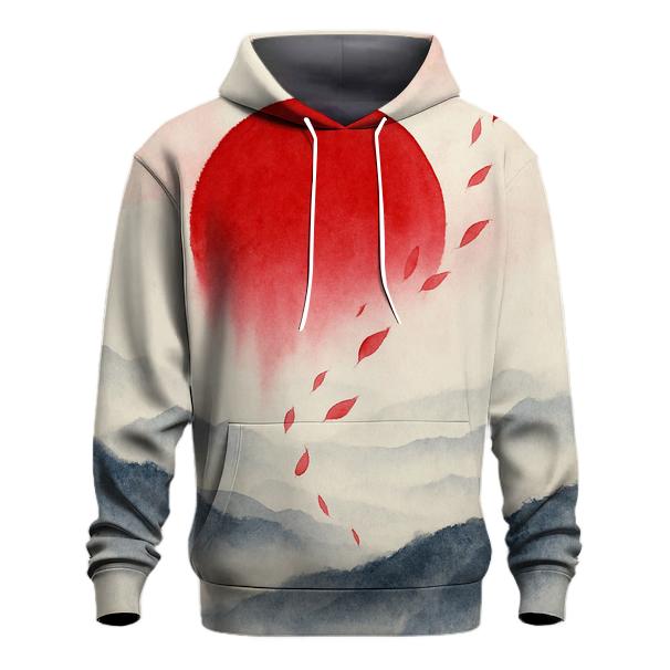 Japanese Flag Misty Mountain Watercolor zip-up hoodies