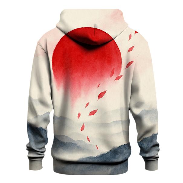 Japanese Flag Misty Mountain Watercolor zip-up hoodies