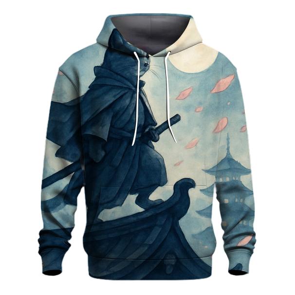 Moonlit Sakura Samurai Cat heavyweight hoodies