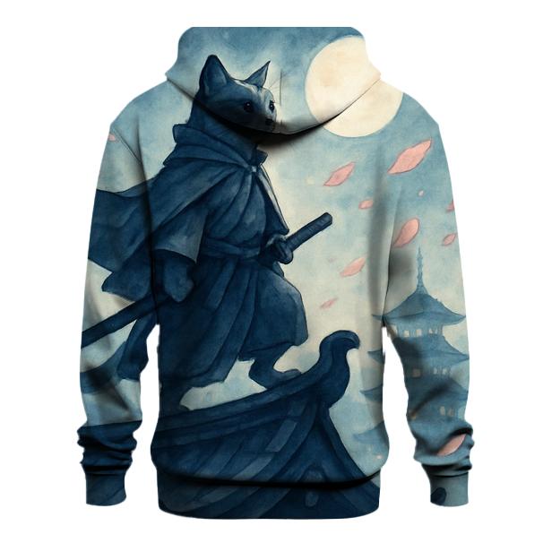 Moonlit Sakura Samurai Cat heavyweight hoodies