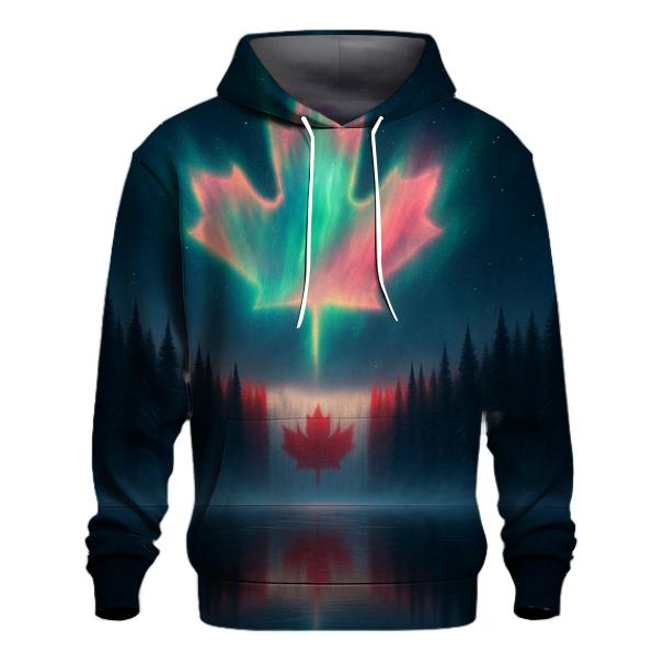 Canadian Flag Aurora Forest Reflection printed hoodies