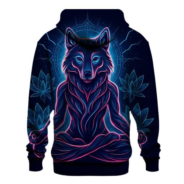 Neon Lotus Wolf Guardian pullover hoodies