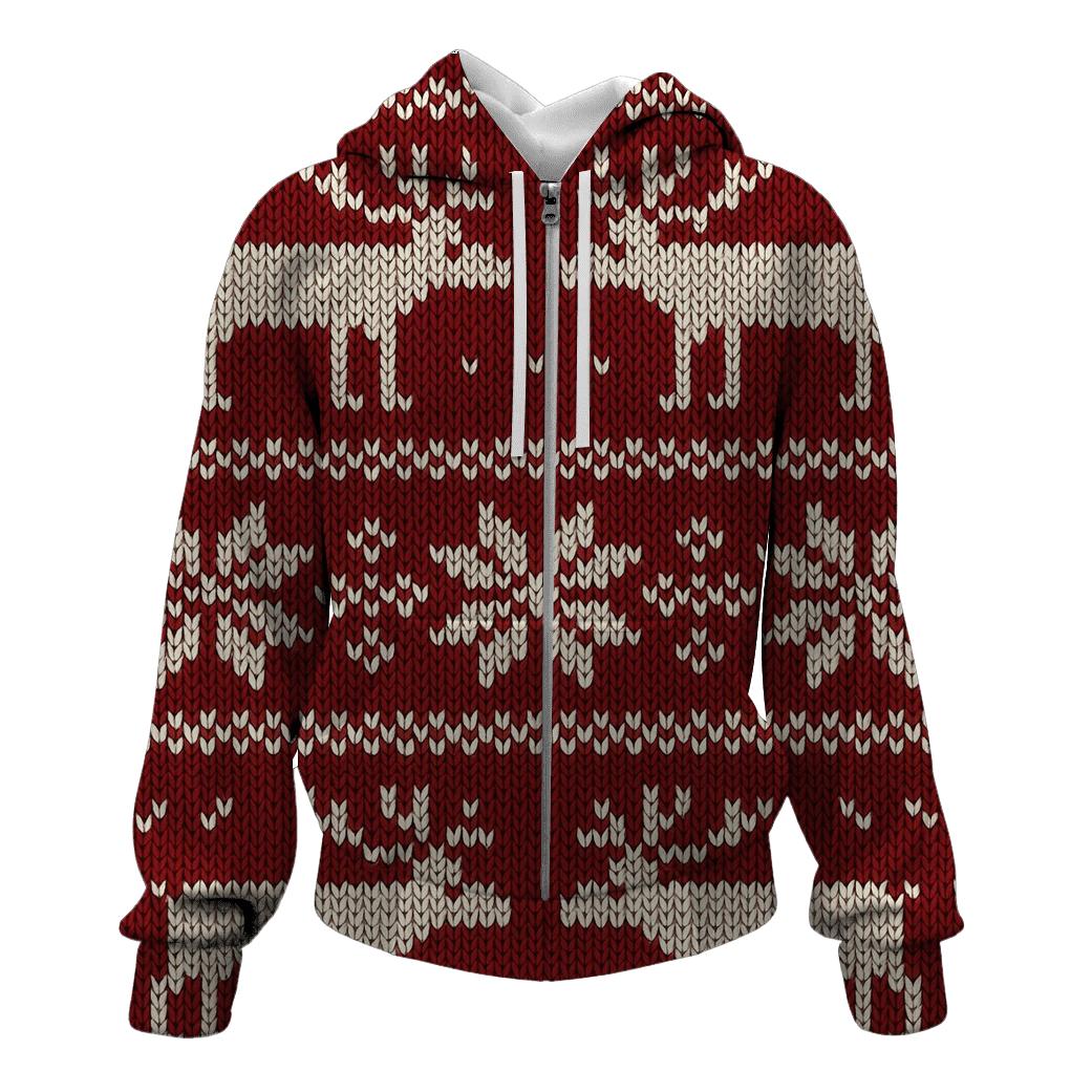 Nordic Reindeer Fair Isle On Deep Red premium hoodies