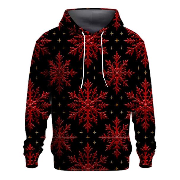 Crimson Snowflake Lattice On Midnight Black premium hoodies