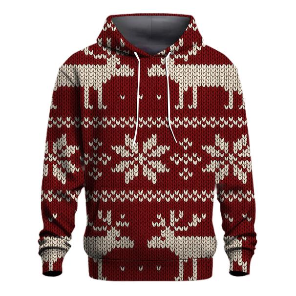 Nordic Reindeer Fair Isle On Deep Red heavyweight hoodies