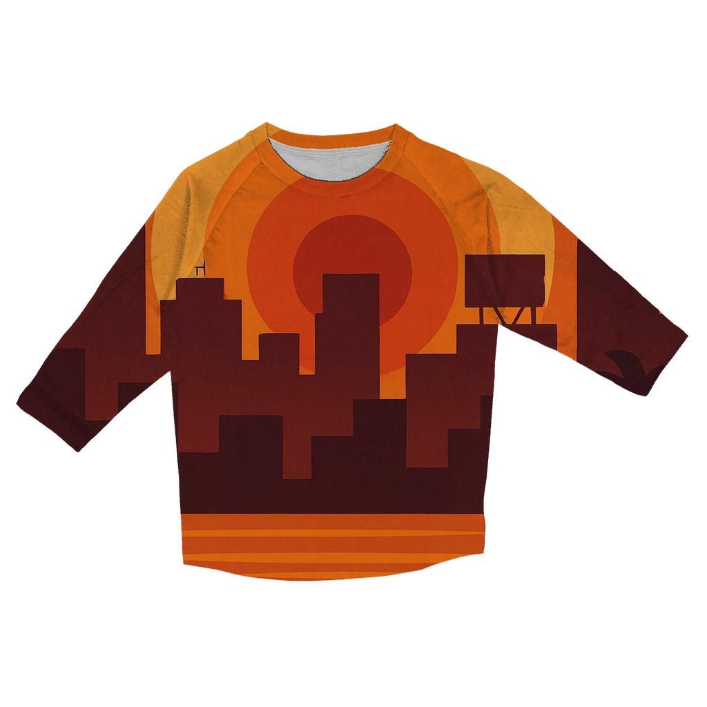 Psychedelic City Sunset printed three quarter sleeve shirts