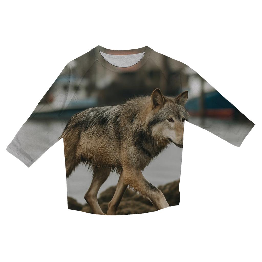 Harbor Front Wolf At Low Tide printed three quarter sleeve shirts