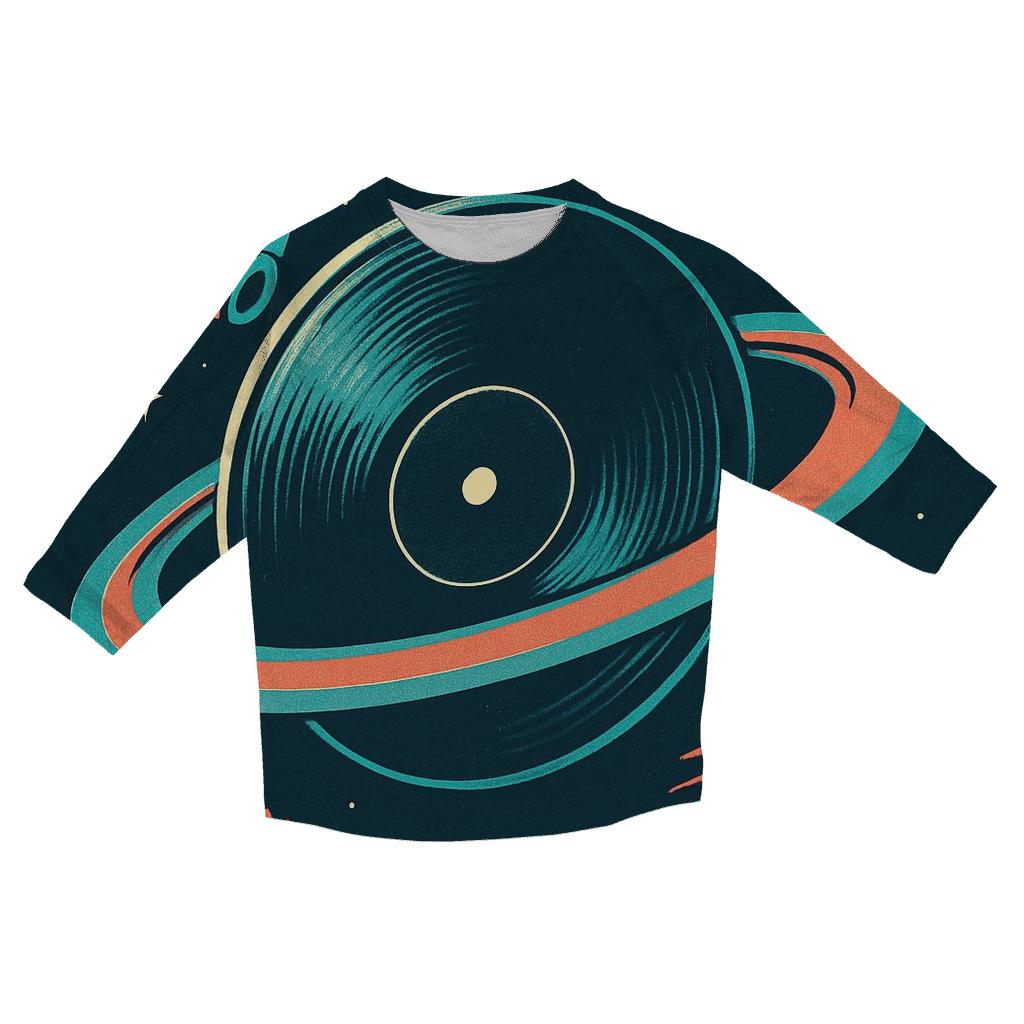 Orbiting Vinyl Planet trendy 3/4 sleeve tops