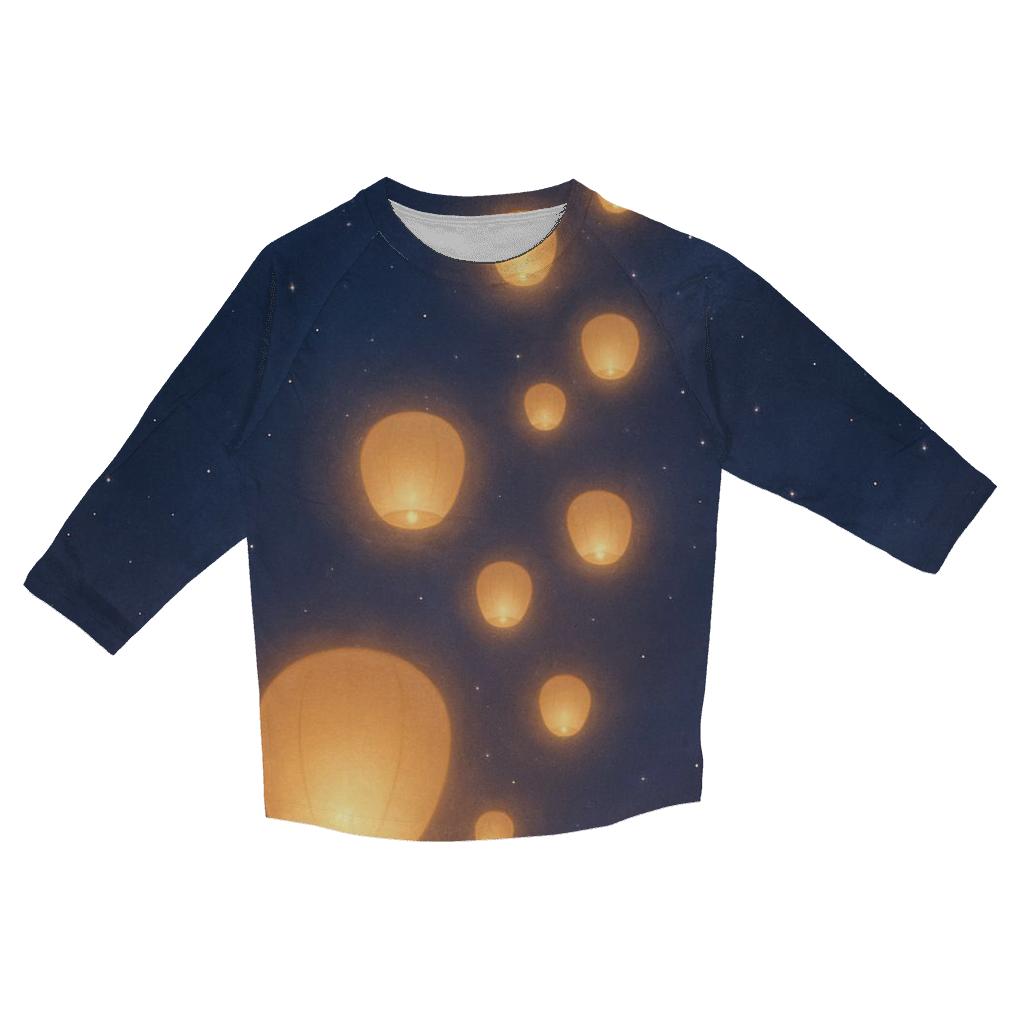 Celestial Lantern Ascent printed three quarter sleeve shirts