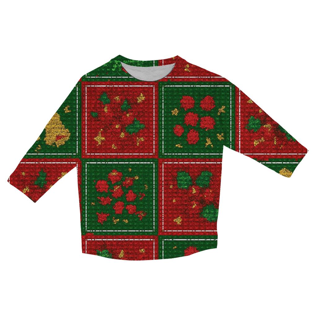 Holly Wreath Checkerboard Clash casual three quarter sleeve shirts