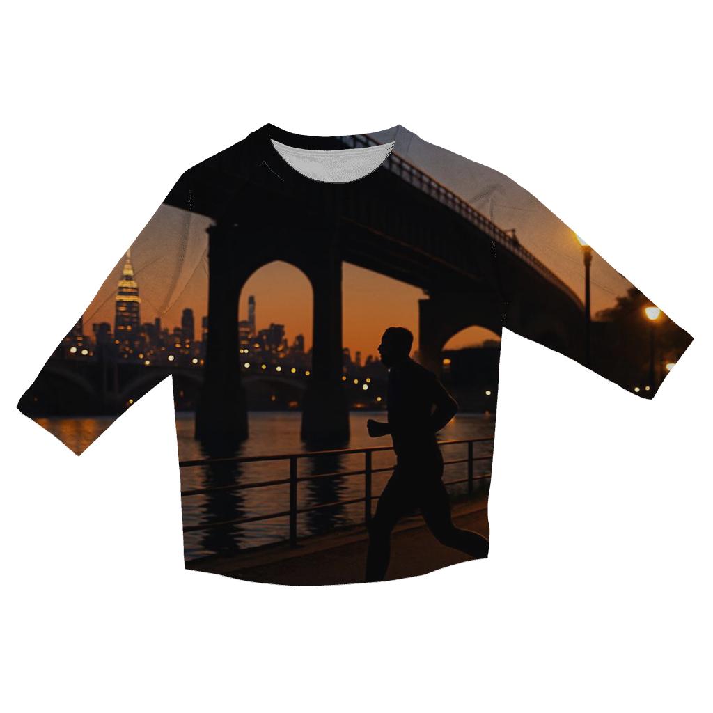 Harlem River Park Evening Jog Skyline casual three quarter sleeve shirts