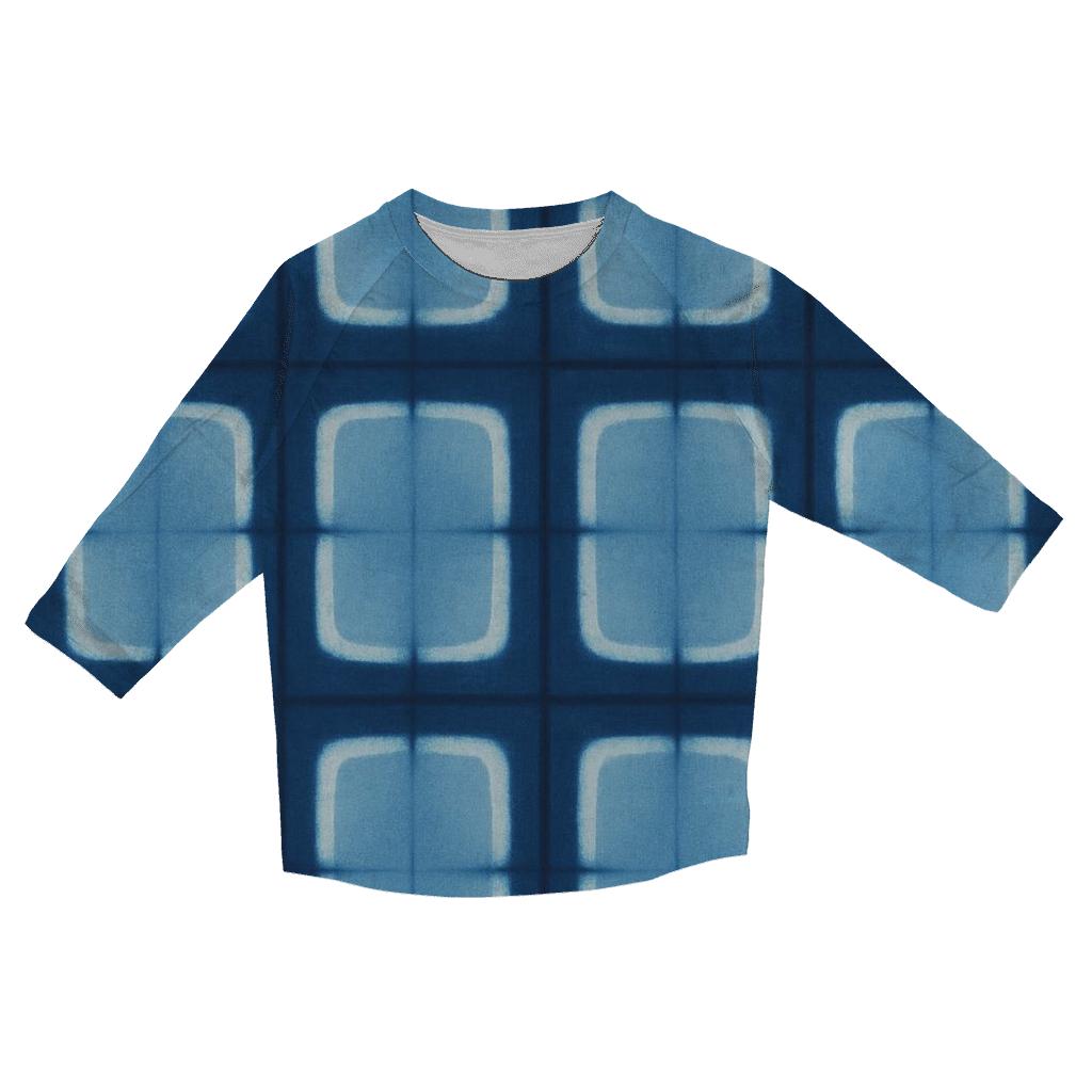 Indigo Itajime Window Grid fashion 3/4 sleeve shirts