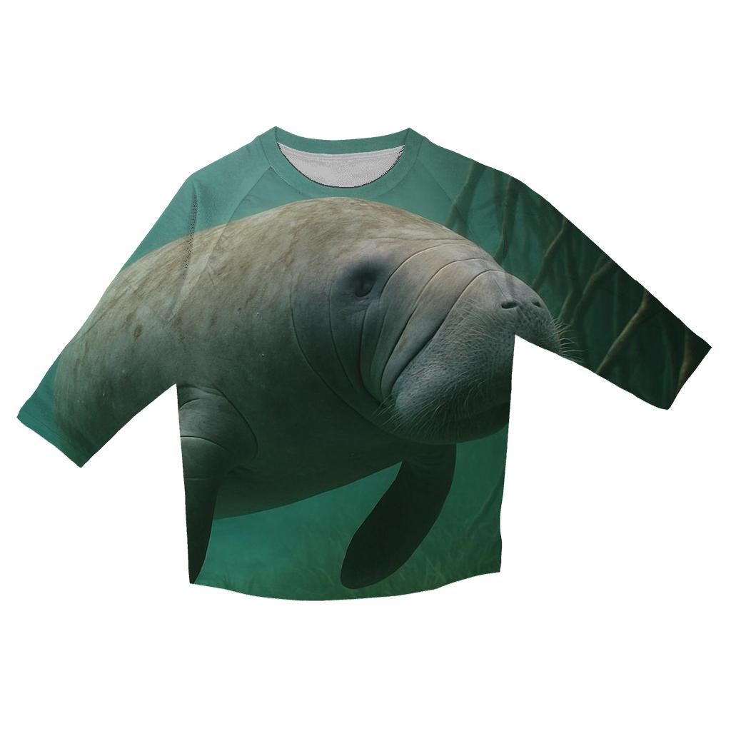 Mangrove Drift West Indian Manatee printed three quarter sleeve shirts