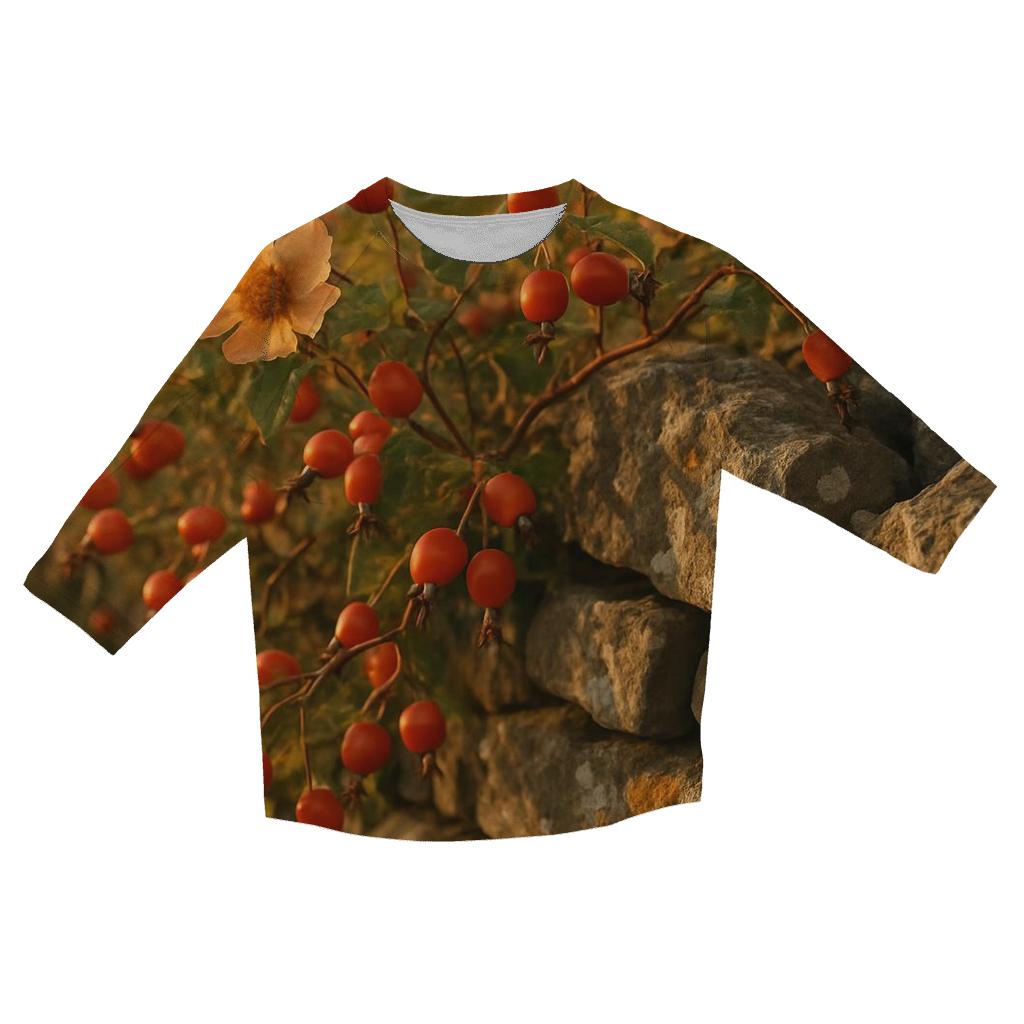 Old Stone Wall And Wild Rose Hips custom 3/4 sleeve shirts