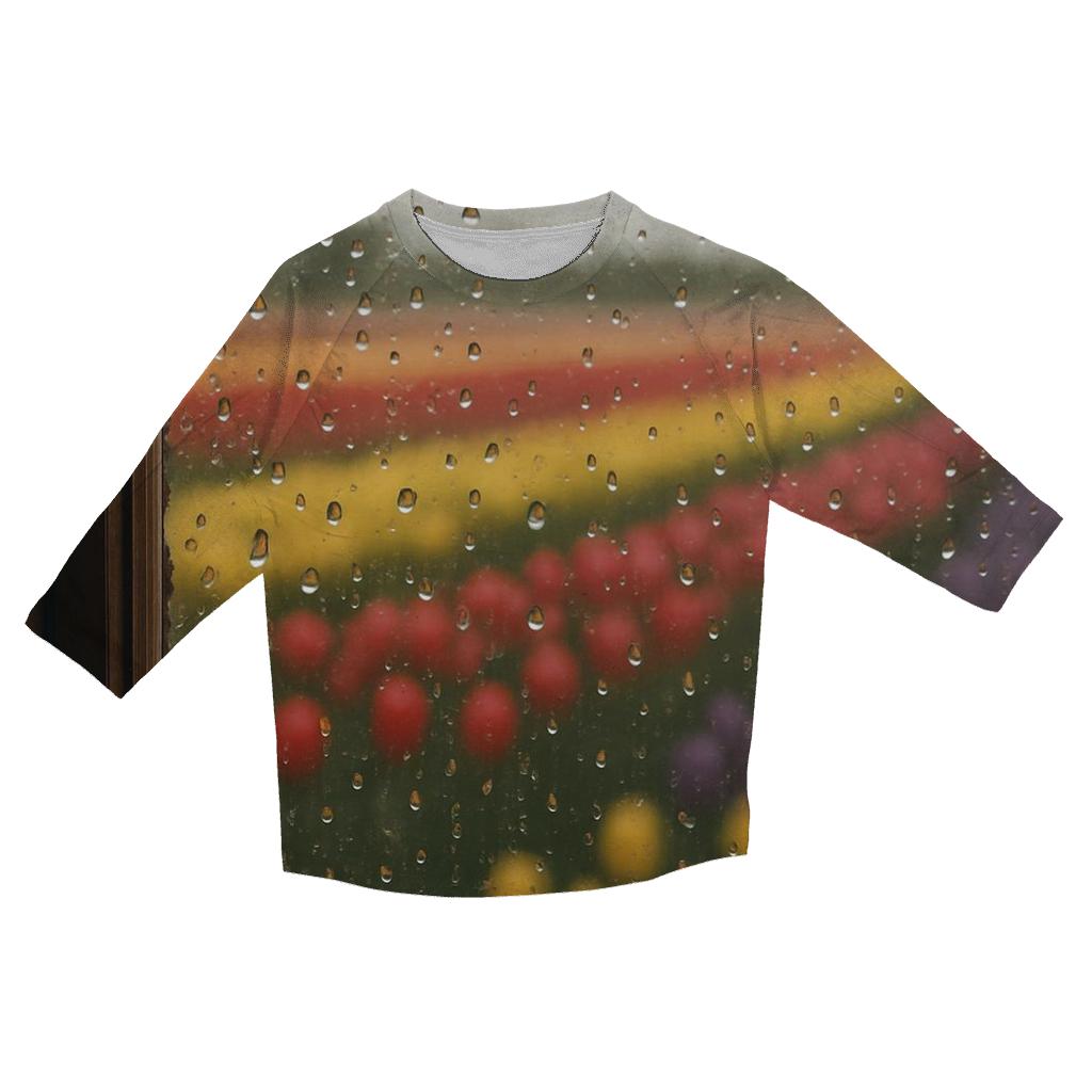 Raindrops On Window Framing Tulip Field designer 3/4 sleeve blouses