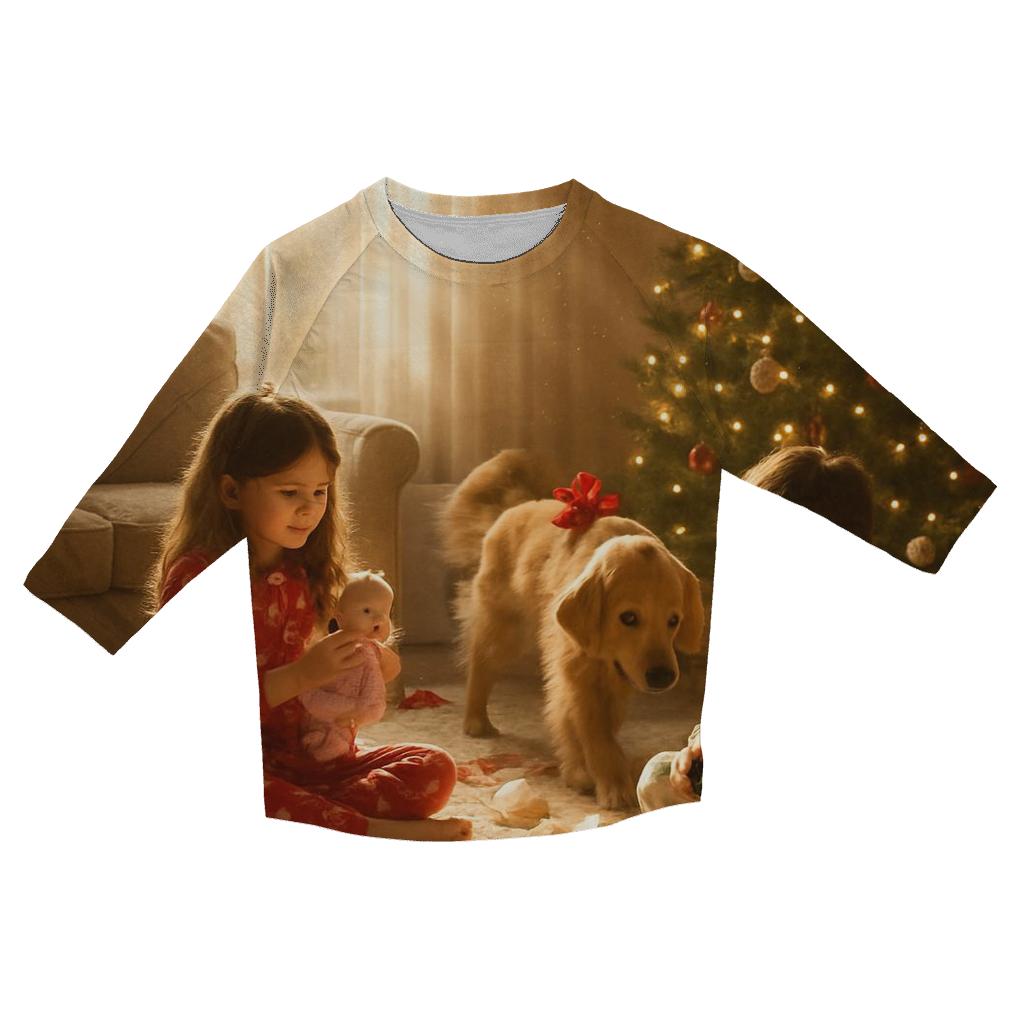 Christmas Morning Paper Whirl casual three quarter sleeve shirts