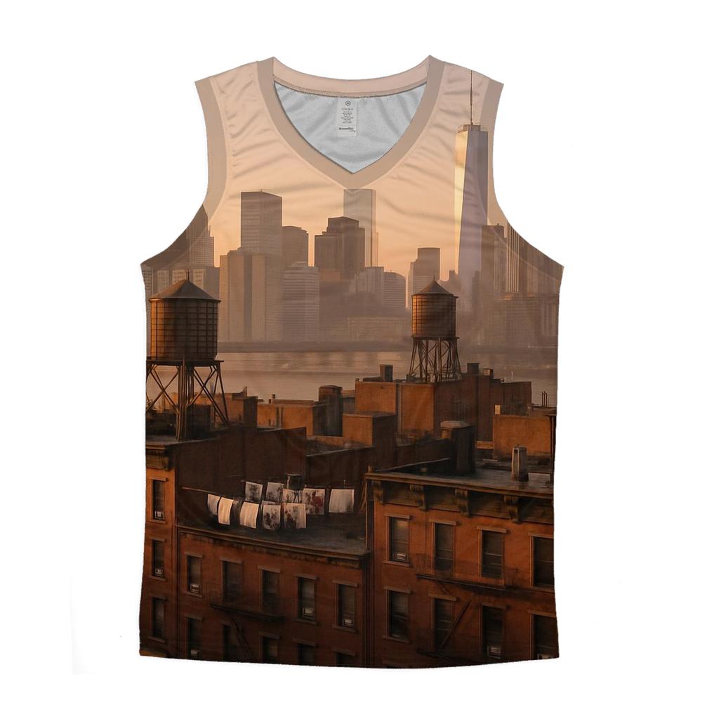 Chinatown Rooftop Sunrise Over Fiery Brick designer workout tanks