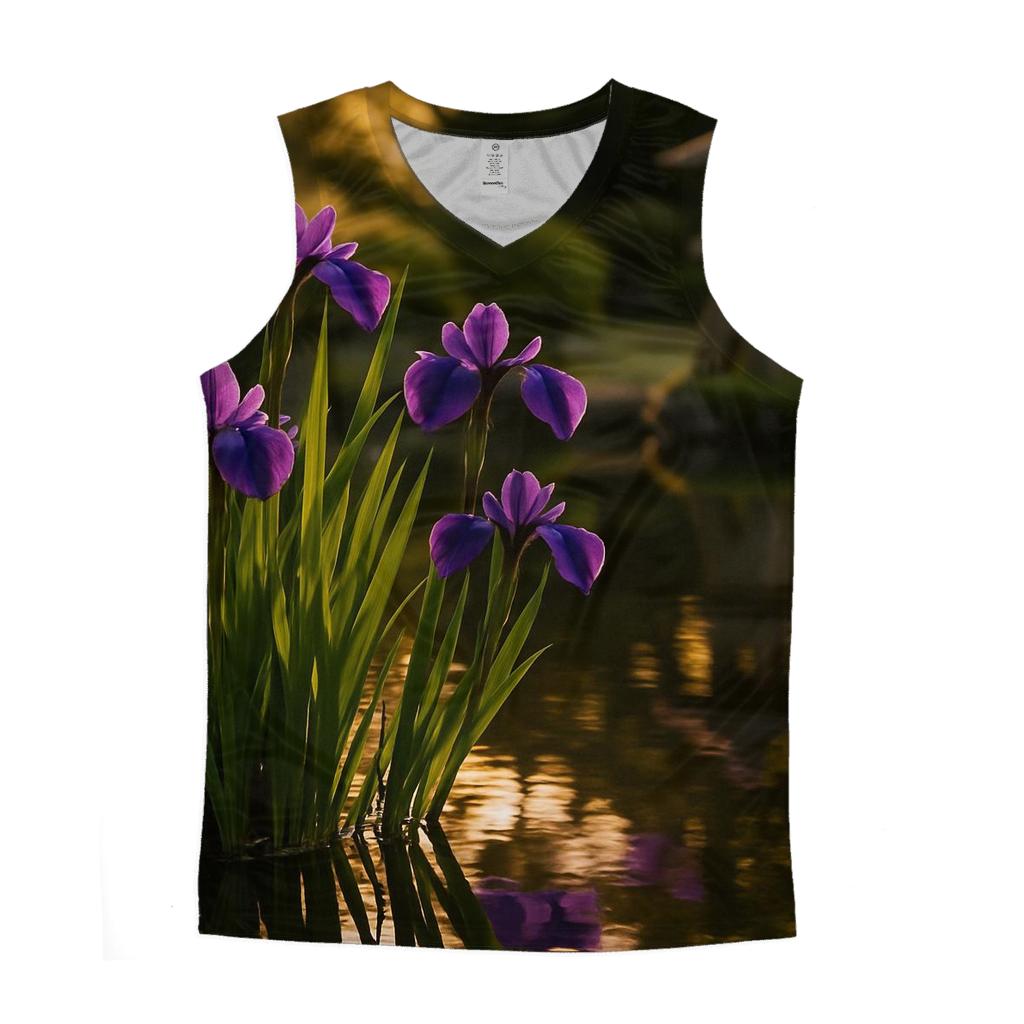 Iris Reflections At Traditional Garden Edge cotton sleeveless tops
