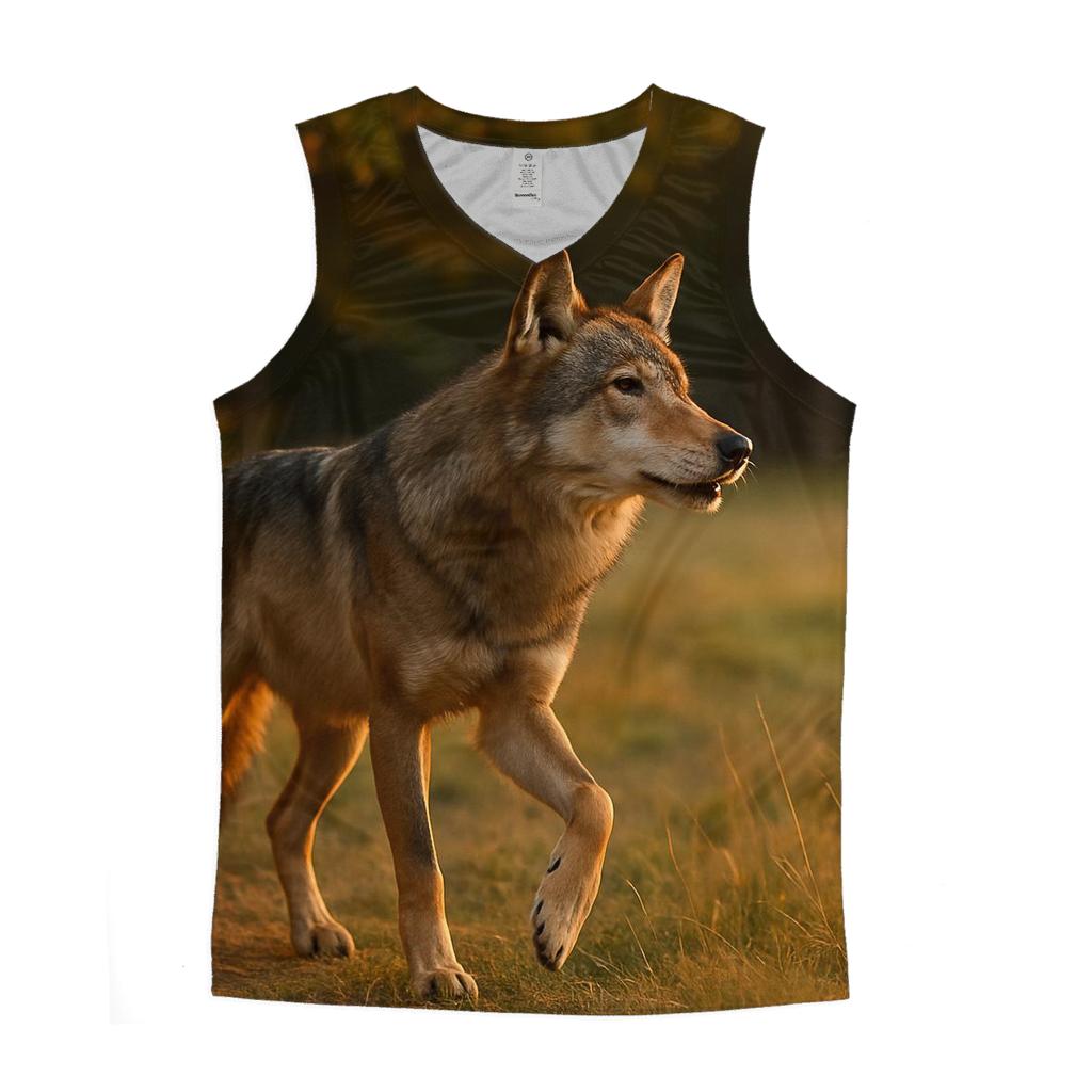 Forest Edge Wolf Listening To Distant Howl personalized athletic tanks