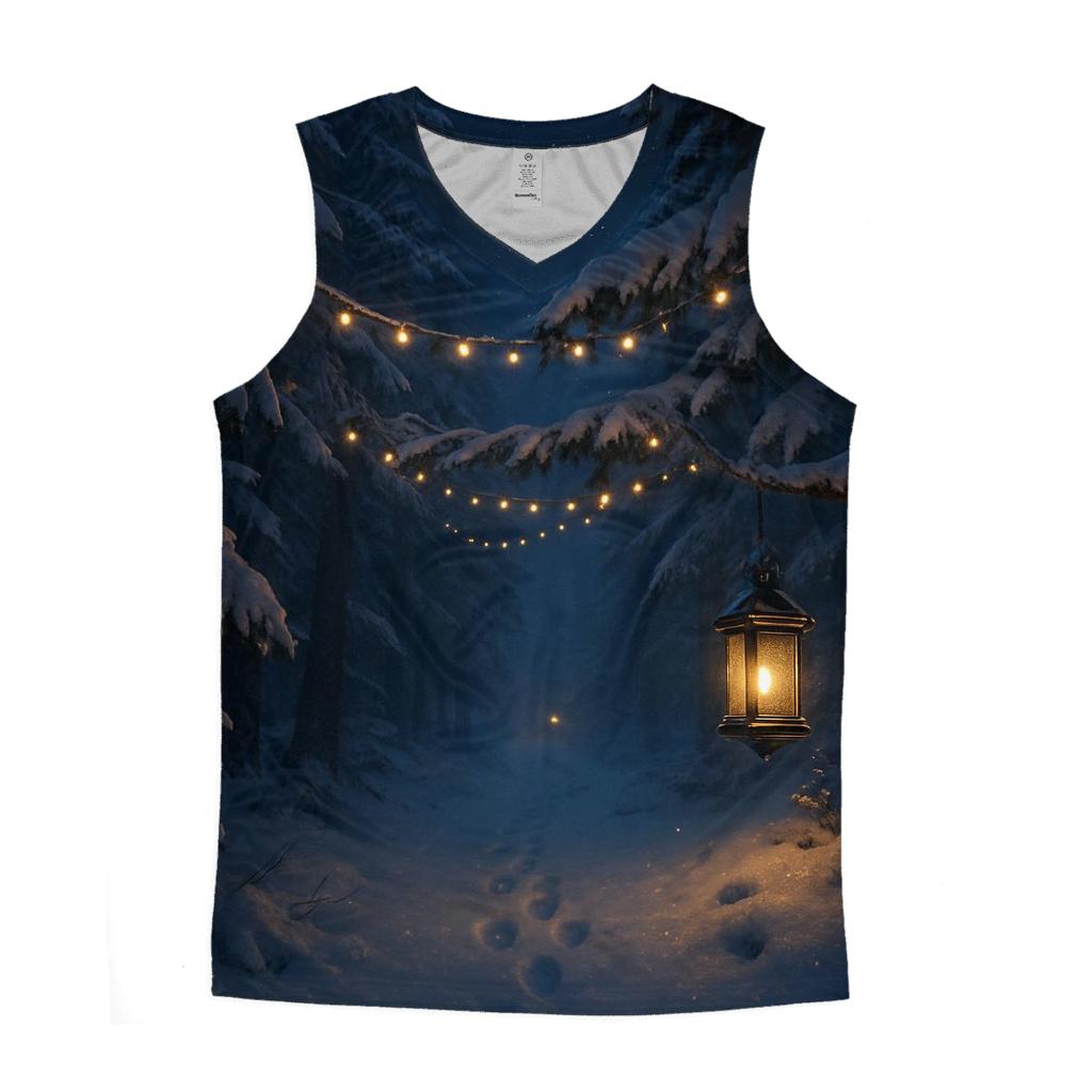 Starlit Christmas Forest Path trendy fitted tank tops
