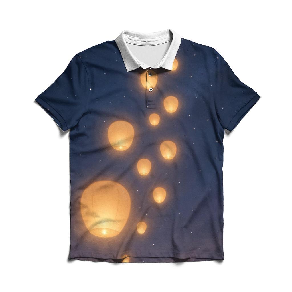 Celestial Lantern Ascent embroidered polo tops