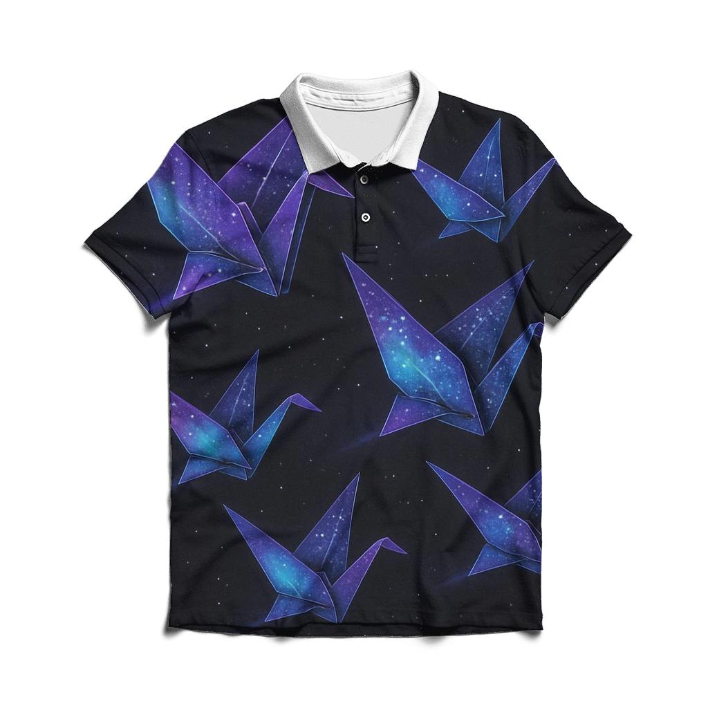 Cosmic Origami Cranes branded logo polo shirts