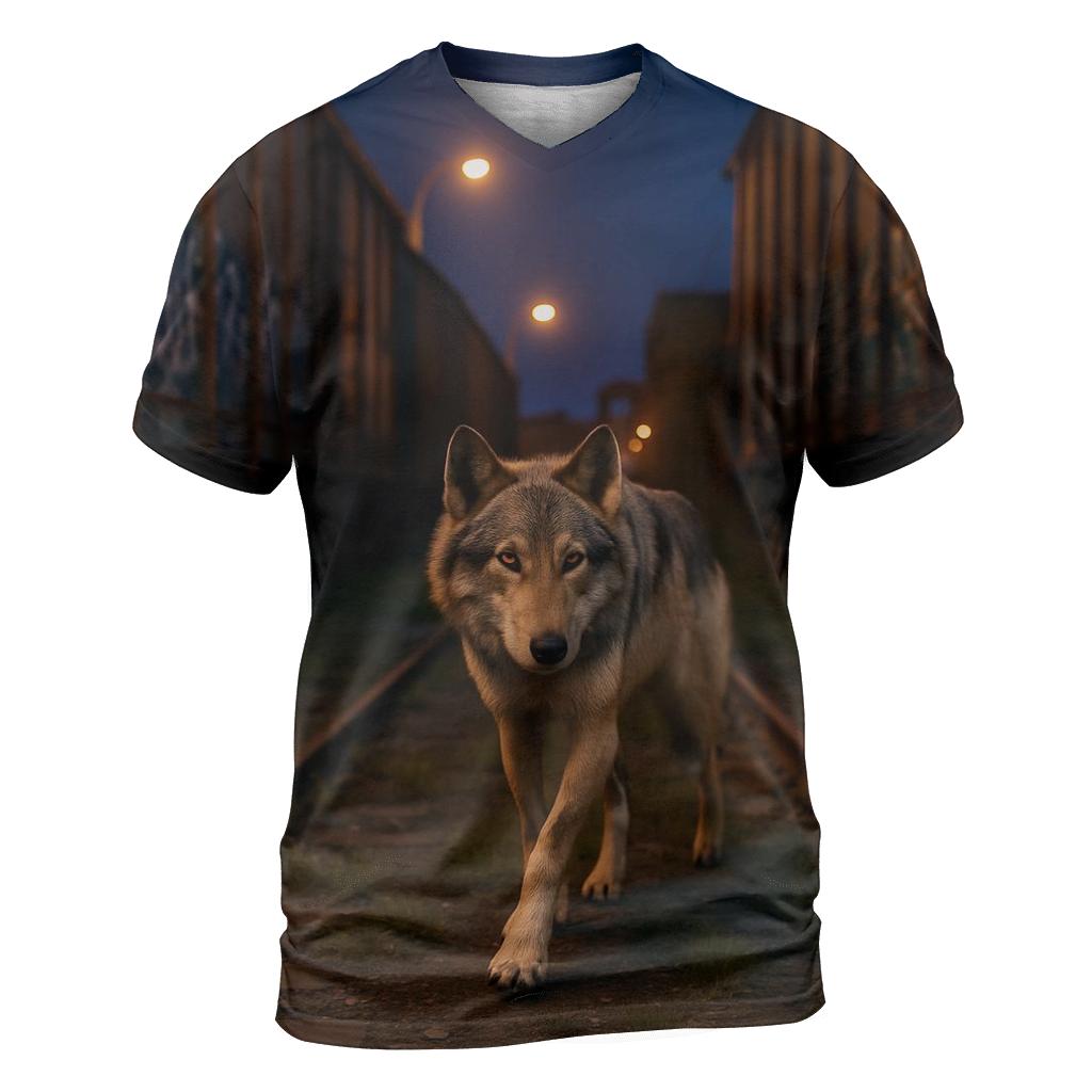 Urban Rail Yard Wolf At Dusk artistic all-over print tops