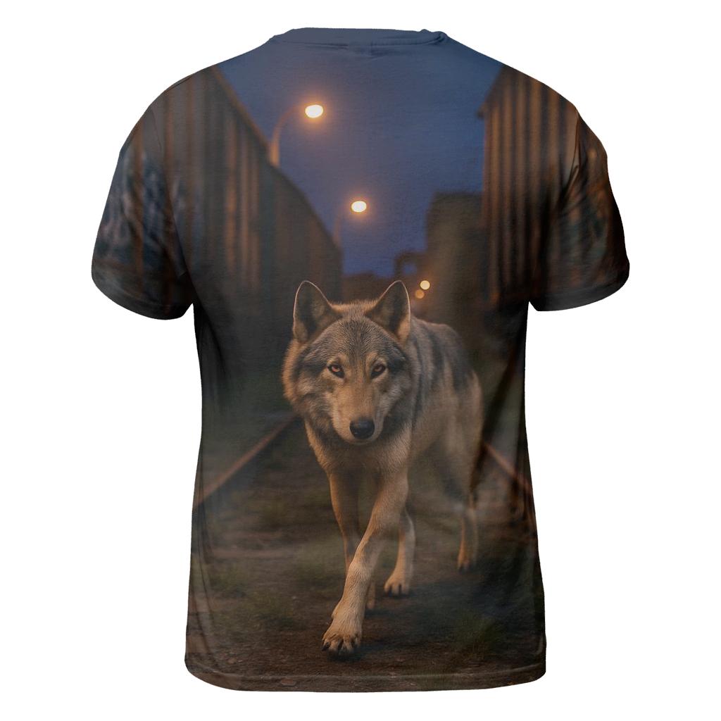 Urban Rail Yard Wolf At Dusk artistic all-over print tops
