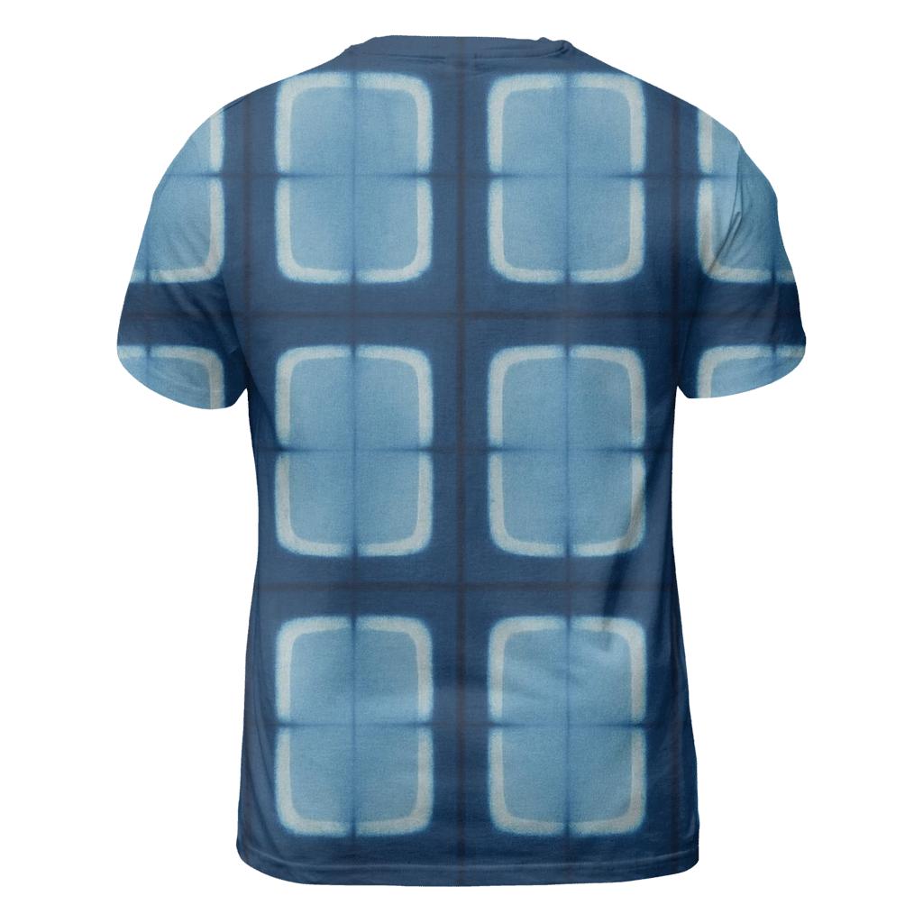 Indigo Itajime Window Grid artistic all-over print tops