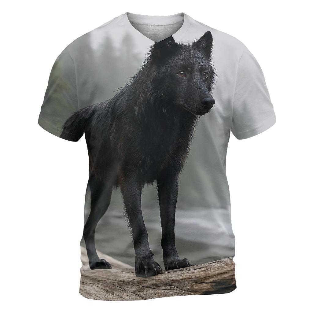 Coastal Rainforest Wolf On Driftwood designer pattern shirts