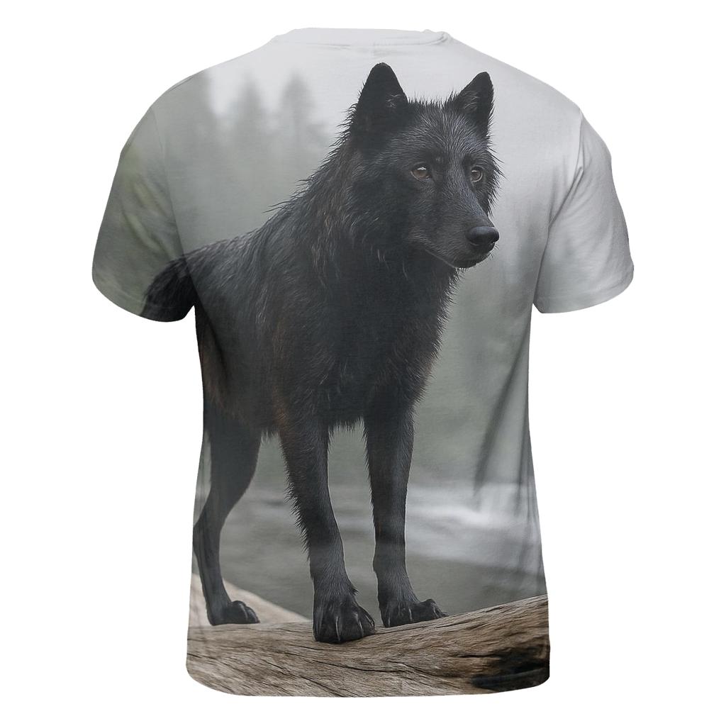 Coastal Rainforest Wolf On Driftwood designer pattern shirts