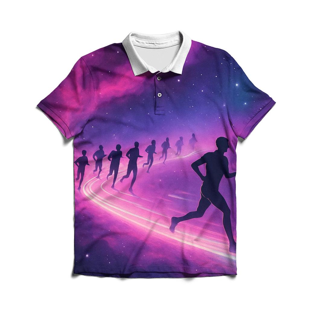 Cosmic Marathon Through The Nebula embroidered polo tops