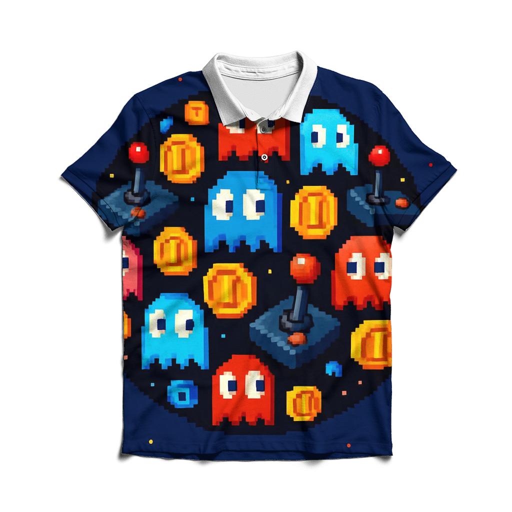 Pixel Arcade Planet branded logo polo shirts