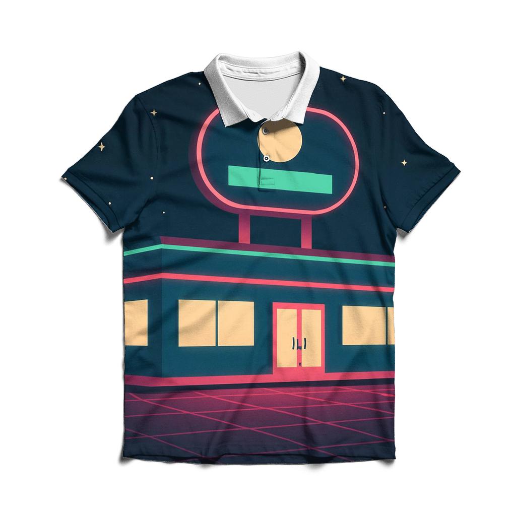 Retro Grid Diner Night premium cotton polo shirts