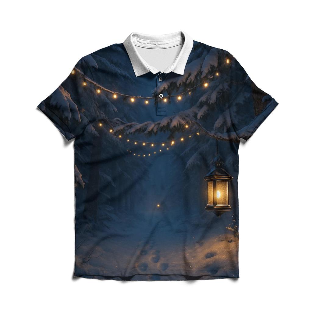 Starlit Christmas Forest Path designer slim fit polos