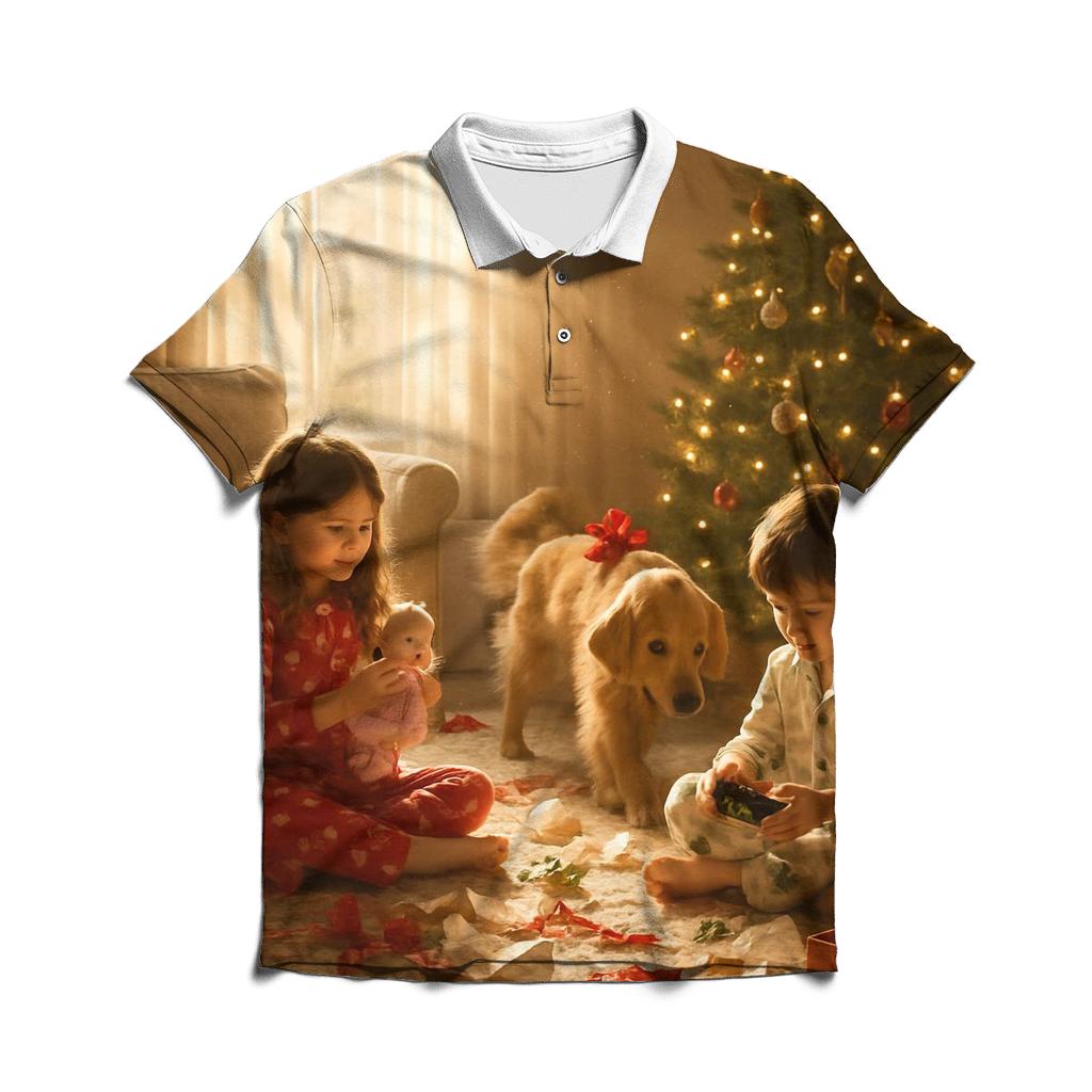 Christmas Morning Paper Whirl custom polo shirts