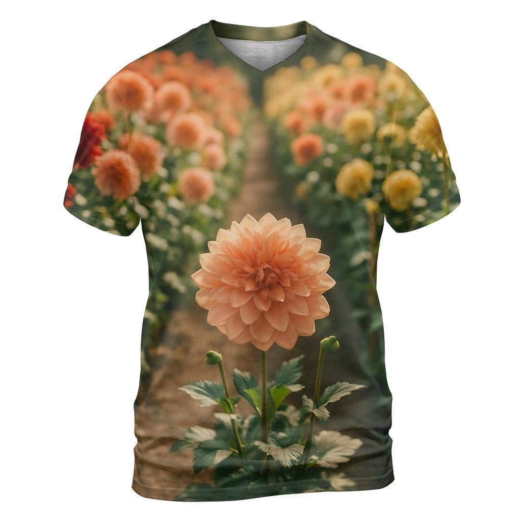 Sunlit Field Of Heirloom Dahlias trendy printed shirt styles