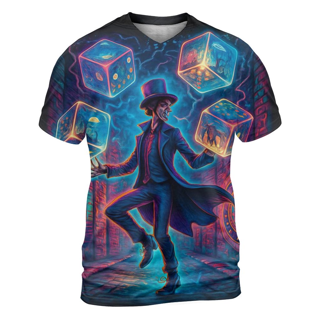 Dice Storm Juggler vibrant all-over design tees