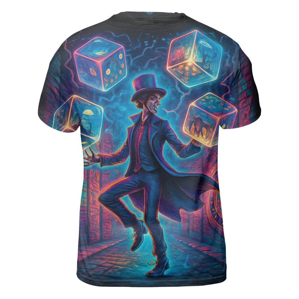 Dice Storm Juggler vibrant all-over design tees